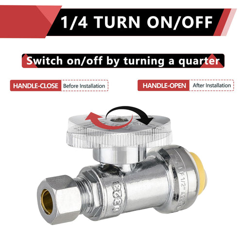 1/2" Push Connect x 3/8" OD Push Fit Straight Stop Valve, 1/4 Turn (Lead Free) Plumbingsell