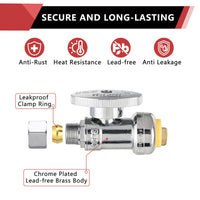 1/2" Push Connect x 3/8" OD Push Fit Straight Stop Valve, 1/4 Turn (Lead Free) Plumbingsell
