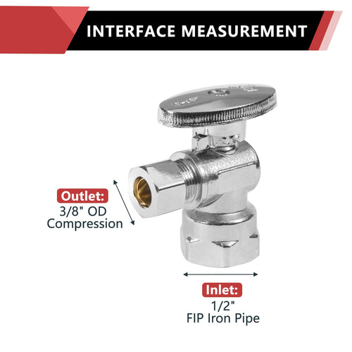 1/2" FIP x 3/8" OD Compr. Angle Stop Valve, 1/4 Turn (Lead Free)