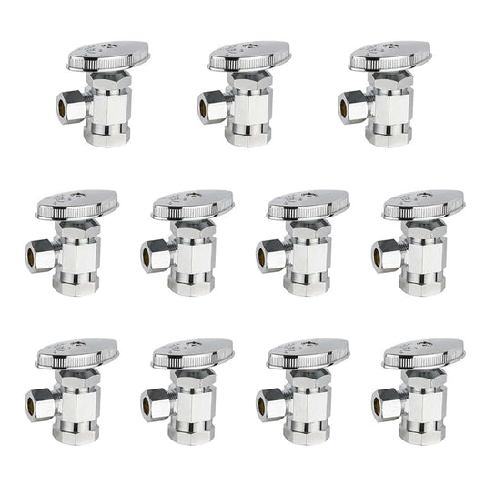 10 Pcs 1/2" FIP x 3/8" OD Compr. Angle Stop Valve, Multi Turn (Lead Free) Plumbingsell