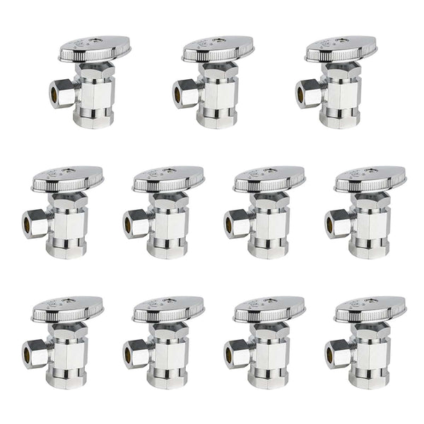 10 Pcs 1/2" FIP x 3/8" OD Compr. Angle Stop Valve, Multi Turn (Lead Free) Plumbingsell