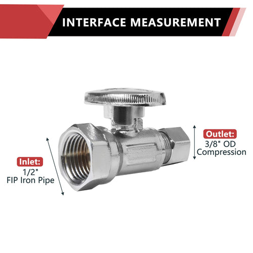 10 Pcs 1/2" FIP x 3/8" OD Compr. Straight Stop Valve, 1/4 Turn (Lead Free) Plumbingsell
