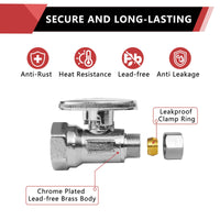 10 Pcs 1/2" FIP x 3/8" OD Compr. Straight Stop Valve, 1/4 Turn (Lead Free) Plumbingsell