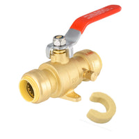 1/2" Push Fit Ball Valve With Drain Drop Ear, Red Lever (Lead Free)