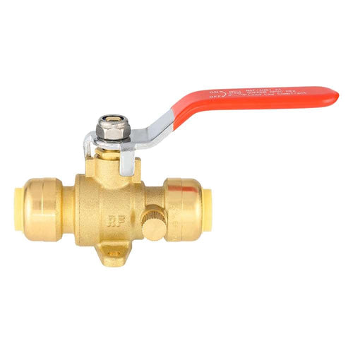 1/2" Push Fit Ball Valve With Drain Drop Ear, Red Lever (Lead Free)