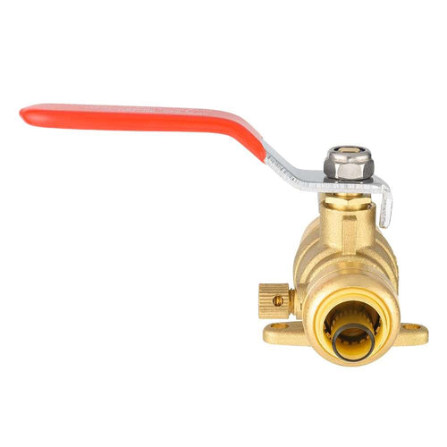1/2" Push Fit Ball Valve With Drain Drop Ear, Red Lever (Lead Free)