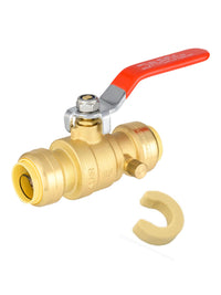 3/4" Push Fit Ball Valve With Drain, Red Lever (Lead Free)
