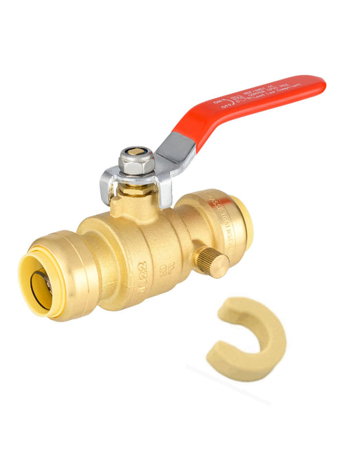 3/4" Push Fit Ball Valve With Drain, Red Lever (Lead Free)