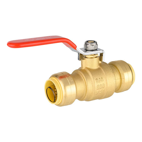3/4" Push Fit Ball Valve With Drain, Red Lever (Lead Free)