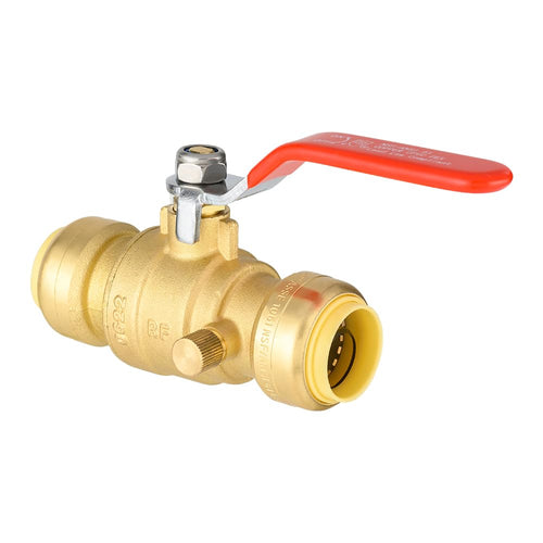 10 Pcs 3/4" Push Fit Ball Valve With Drain, Red Lever (Lead Free)