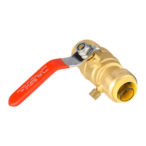 10 Pcs 3/4" Push Fit Ball Valve With Drain, Red Lever (Lead Free)