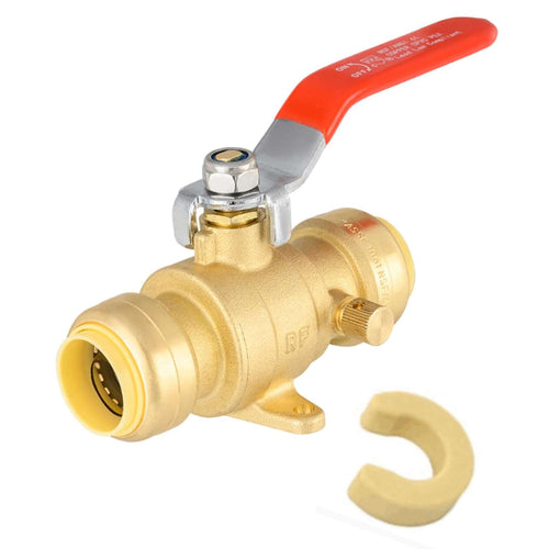 10 Pcs 3/4" Push Fit Ball Valve With Drain Drop Ear, Red Lever (Lead Free)