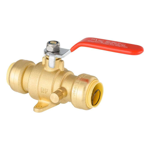 3/4" Push Fit Ball Valve With Drain Drop Ear, Red Lever (Lead Free)