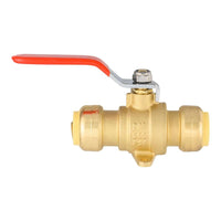 3/4" Push Fit Ball Valve With Drain Drop Ear, Red Lever (Lead Free)