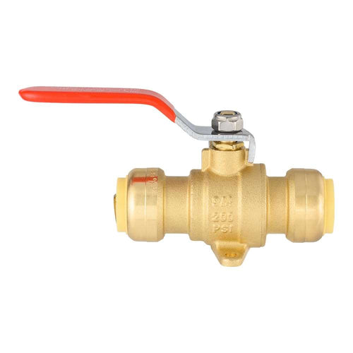 10 Pcs 3/4" Push Fit Ball Valve With Drain Drop Ear, Red Lever (Lead Free)