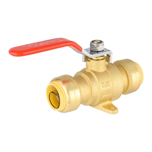 3/4" Push Fit Ball Valve With Drain Drop Ear, Red Lever (Lead Free)