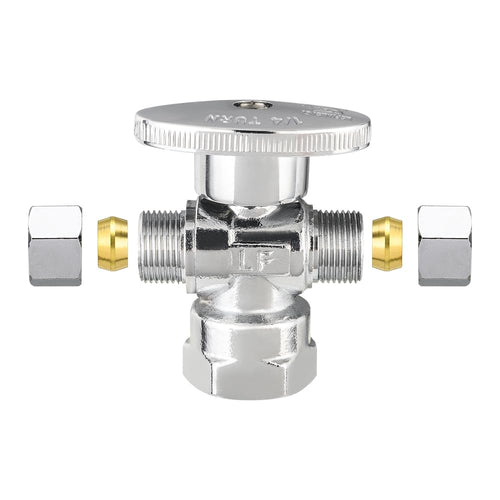 1/2" FIP x 3/8" OD Compr. x 3/8" OD Compr. Dual Angle Stop Valve, 1/4 Turn (Lead Free)
