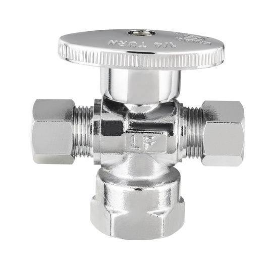 1/2" FIP x 3/8" OD Compr. x 3/8" OD Compr. Dual Angle Stop Valve, 1/4 Turn (Lead Free)