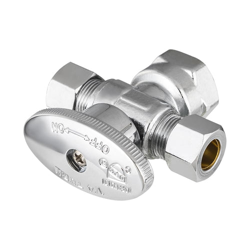 1/2" FIP x 3/8" OD Compr. x 3/8" OD Compr. Dual Angle Stop Valve, 1/4 Turn (Lead Free)
