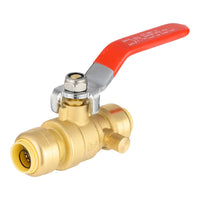 1/2" Push Fit Ball Valve With Drain, Red Lever (Lead Free)