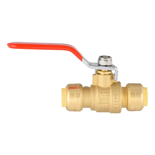 1/2" Push Fit Ball Valve With Drain, Red Lever (Lead Free)