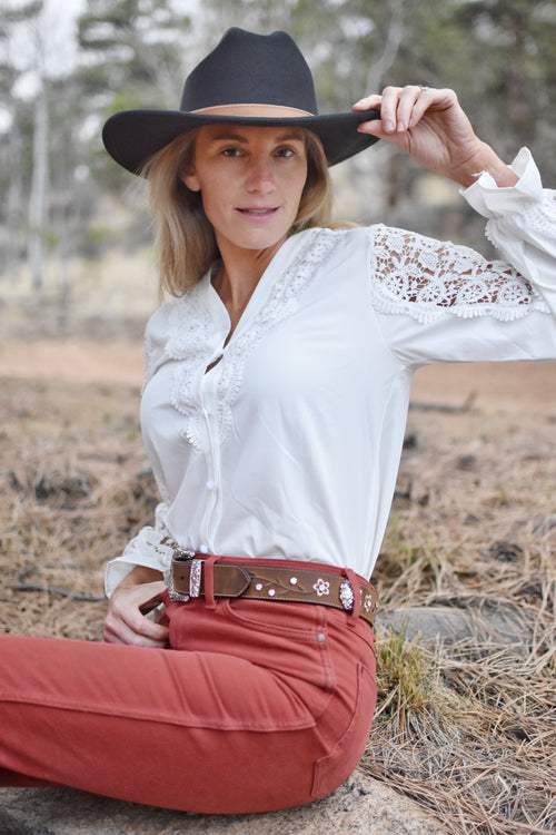 Stylish White Lace Long Sleeved Cut Out Shirt