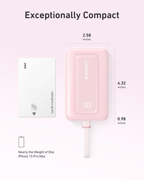 Anker Zolo Power Bank (10K, 30W) with a 5.4-inch (13.7 cm) built-in USB-C cable.