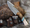Premium Damascus Guthook Skinning Knife – Rosewood & Bone Handle – 10” Hunting Essential
