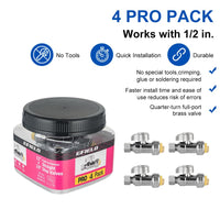 1/2" Push Connect x 3/8" Compr. Straight Stop Valve, New Handle, 1/4 Turn (Lead Free)