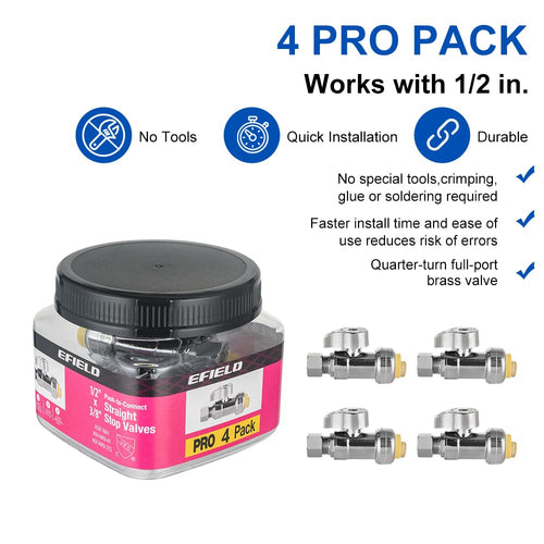 10 Pcs 1/2" Push Connect x 3/8" Compr. Straight Stop Valve, New Handle, 1/4 Turn (Lead Free) Plumbingsell