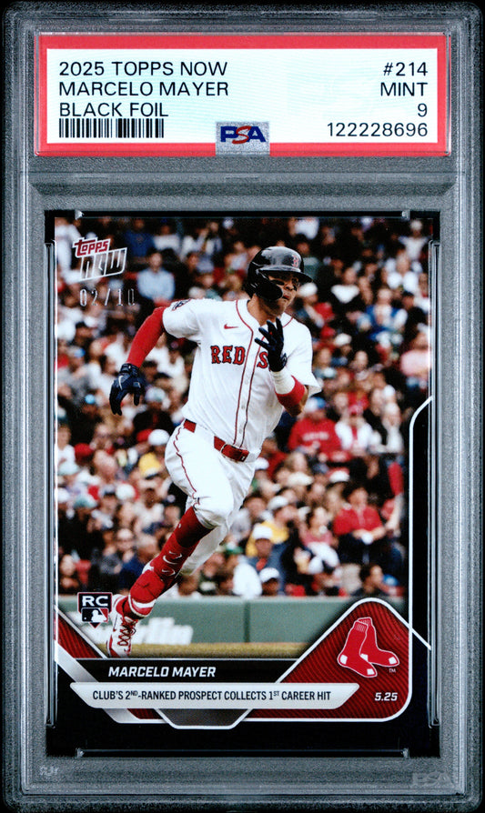 Graded 2025 Topps Now Marcelo Mayer #214 Black Foil /10 Rookie RC Baseball Card PSA 9 Mint