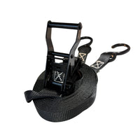 1" Black Ratchet Strap w/Vinyl S Hook LENGTH OPTIONS | FOUR PACK RatchetStrap.Com