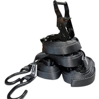 1" Black Ratchet Strap w/Vinyl S Hook LENGTH OPTIONS | FOUR PACK RatchetStrap.Com