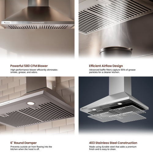 Rangaire 30" Wall-Mounted Range Hood 580 CFM Convertible  Stainless Steel  RHWMP30S Rangaire Appliances