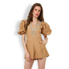 Brown Summer Romper with Pockets – Dressy Casual V-Neck Playsuit for Women available in XS to XL