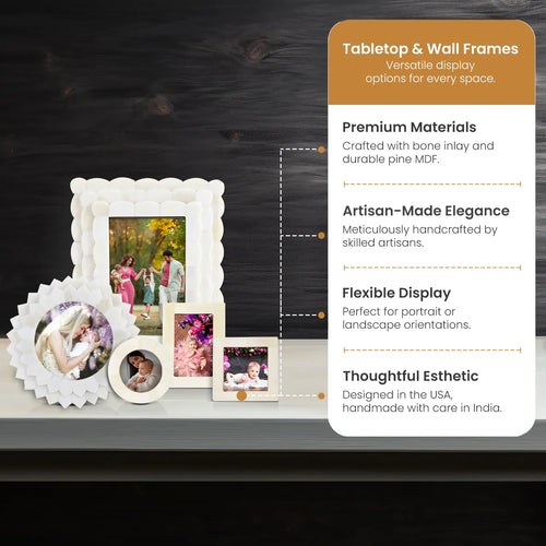 Royal White Bone Inlay Picture Frames Combo Pack of 5