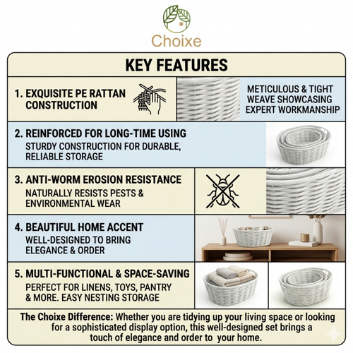 Multi-Purpose Nesting Rattan Basket 3-Piece Set