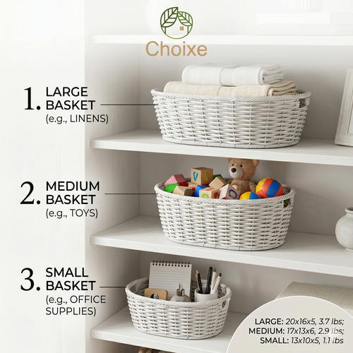 Multi-Purpose Nesting Rattan Basket 3-Piece Set
