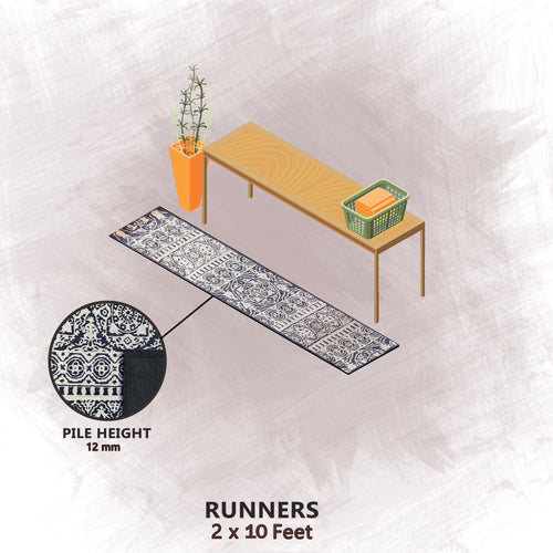 Premium Hand-Tufted Rug Made of 100% Wool  - Relic Night - 2x10 Feet