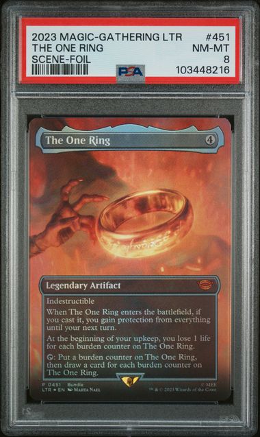 Graded 2023 Magic The Gathering Lord of the Rings The One Ring Scene Foil #451 Card PSA 8 NM-MT