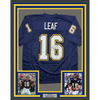 Framed Autographed/Signed Ryan Leaf 35x39 San Diego Dark Blue Football Jersey Beckett BAS COA