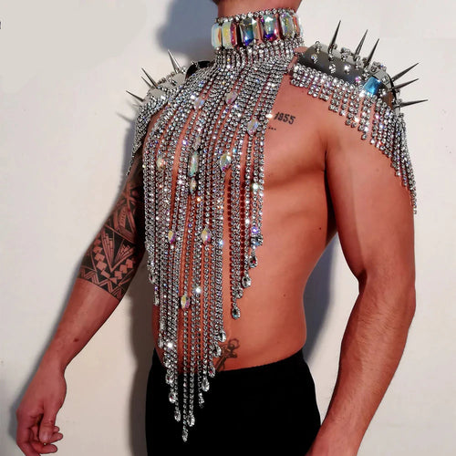 Long Rhinestone Chain Tassel Fringe Chocker Shoulder Necklace Body Jewelry