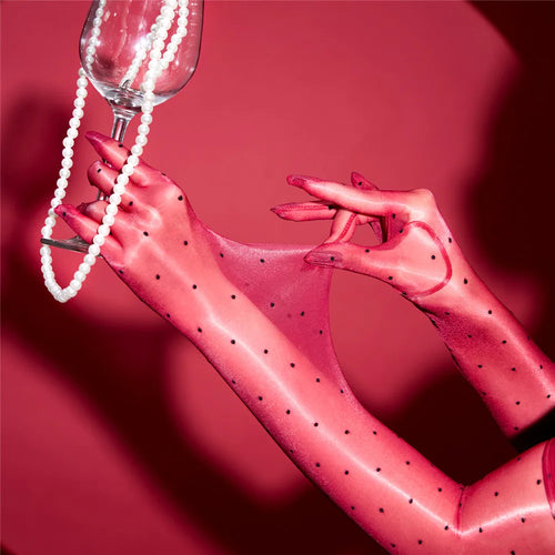 Ultra-Thin 1D Dot Oil Shiny Opera Length Gloves Sheer Glossy Performance Gloves