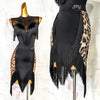 Black Open-Back Leotard & Leopard Print Fringe Skirt Latin Dance Costume Set