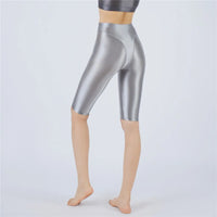 Oil Glossy High-Stretch Knee-Length Shorts Satin Shine Performance Biker Shorts