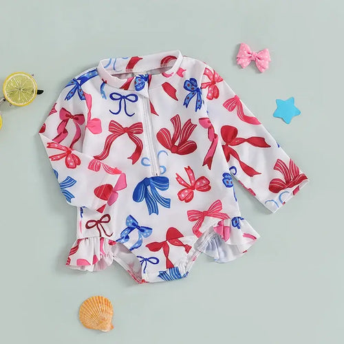 Children s Girls  Swimsuit Short Sleeve Floral Print Swimwear with Ruffle Detail for Pool Party and Vacation