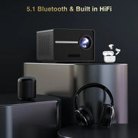 HAPPRUN Electric Focus Mini 1080P Projector - Bluetooth, 200 Inch Display, Outdoor Movie