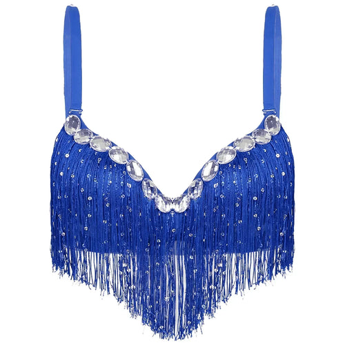 The Stardust Oasis Sirena – Sequined Tassel & Rhinestone Push-Up Belly Dance Bra Top