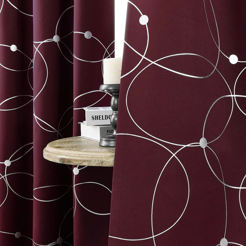 4PCSBlackout Curtains Grommet Thermal Insulated Room Darkening  With Circle And Dots Foil Printed For Bedroom