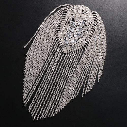 Rhinestone Tassel Chain Epaulette Shoulder Pad Applique